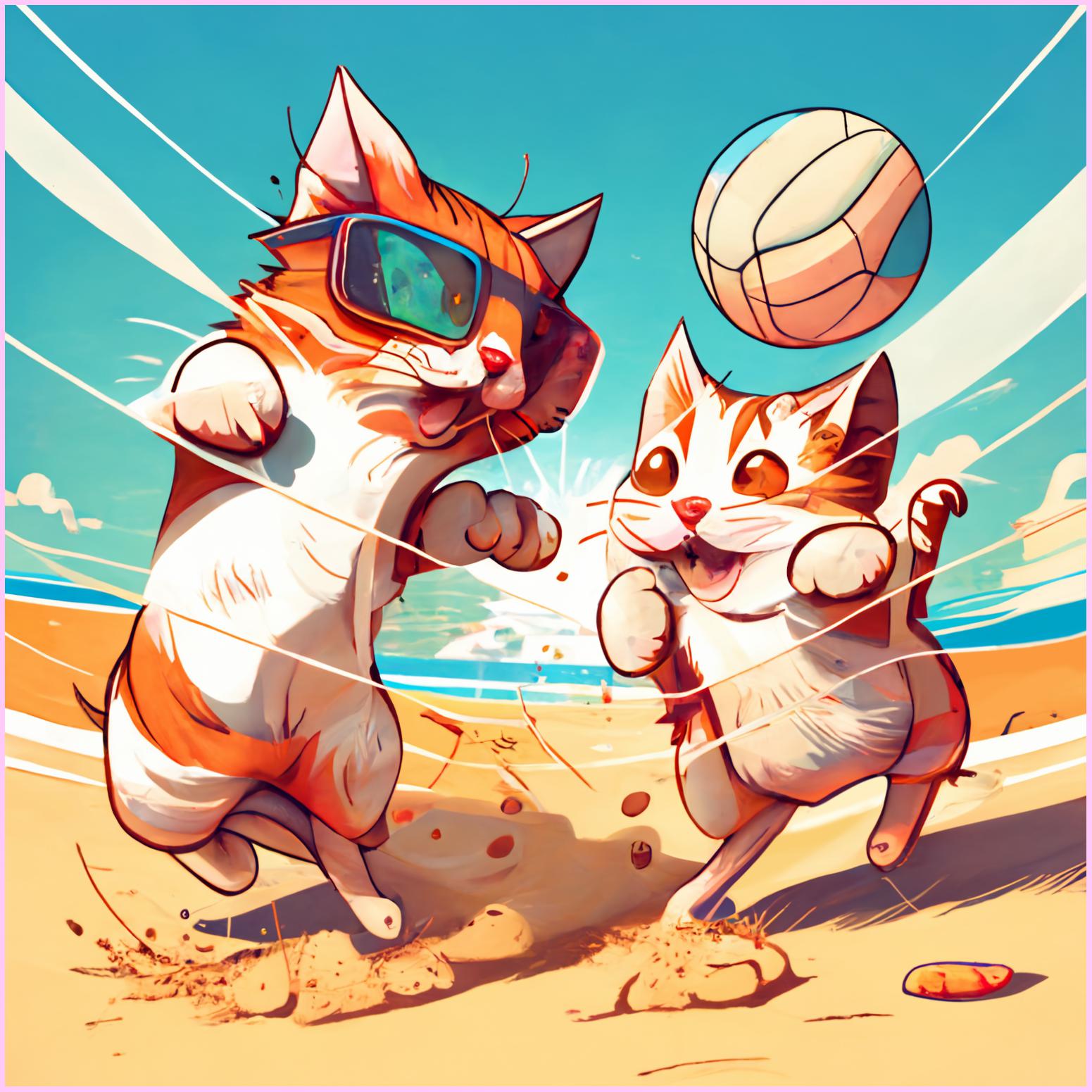 Beach Volleyball Cats-Diamond Painting Kit-Heartful Diamonds