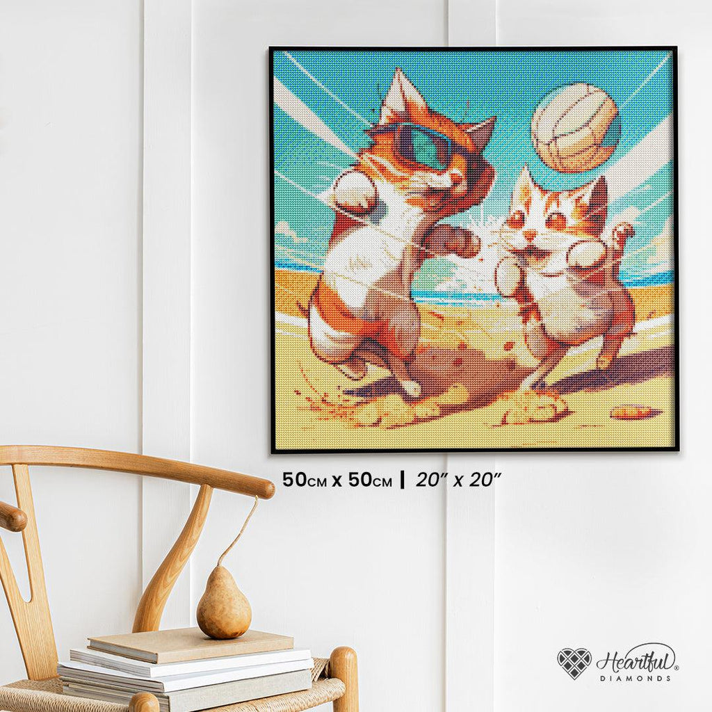 Beach Volleyball Cats-Diamond Painting Kit-Heartful Diamonds