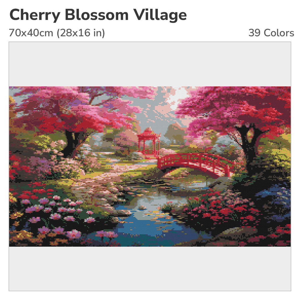 Cherry Blossom Village Diamond Painting Kit-70x40cm (28x16 in)-Heartful Diamonds