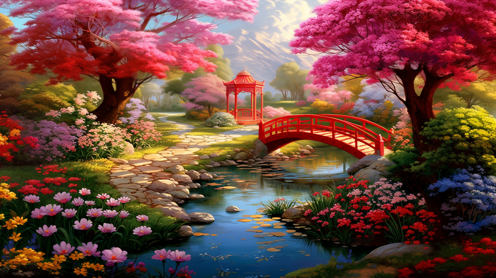 Cherry Blossom Village Diamond Painting Kit-70x40cm (28x16 in)-Heartful Diamonds