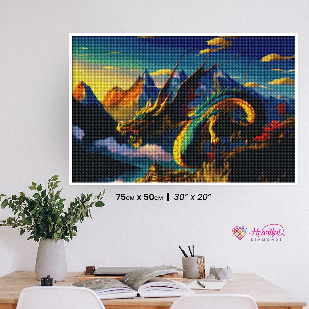 Dragon Flight over Mountain Range-Diamond Painting Kit-Heartful Diamonds