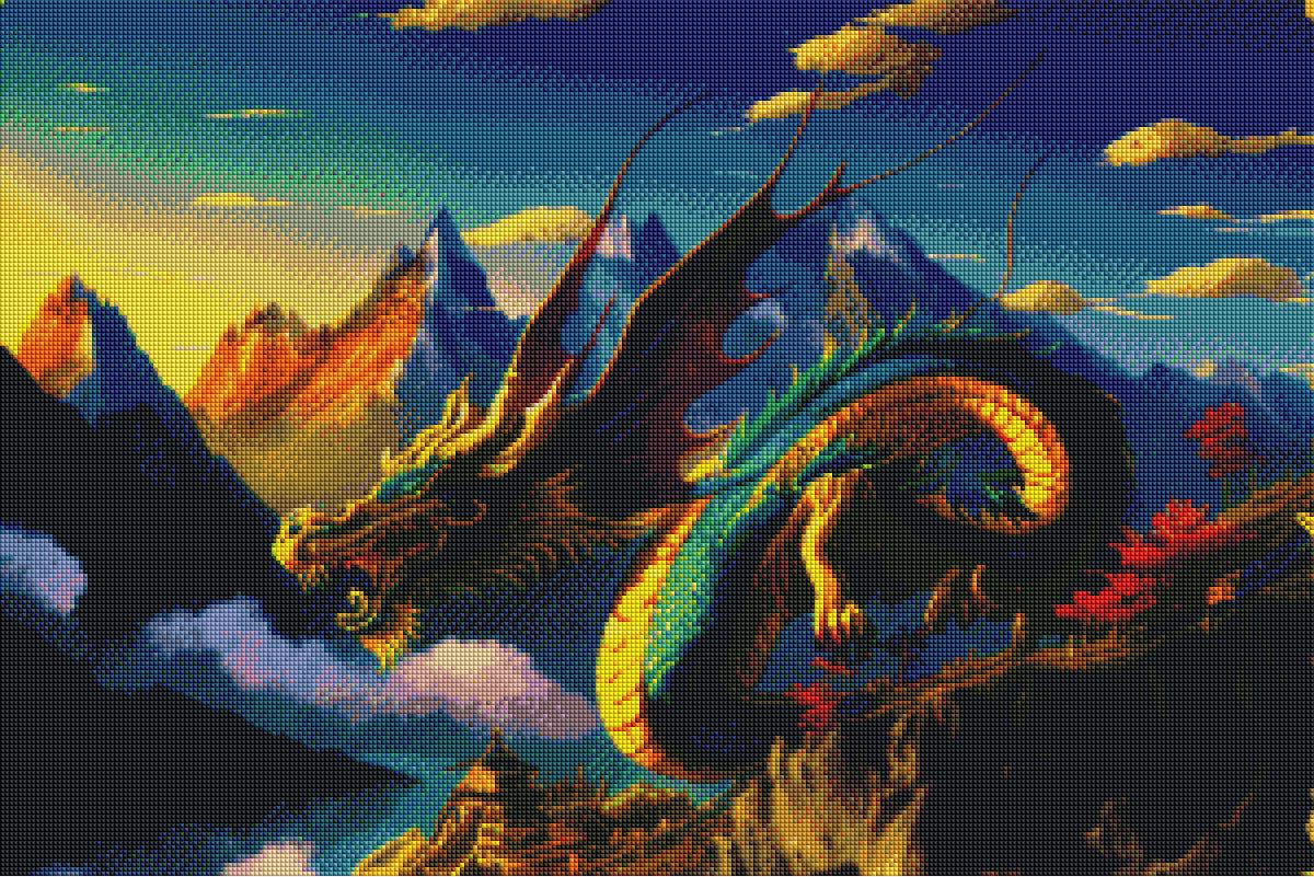 Dragon Flight over Mountain Range Diamond Painting Kit – Heartful Diamonds