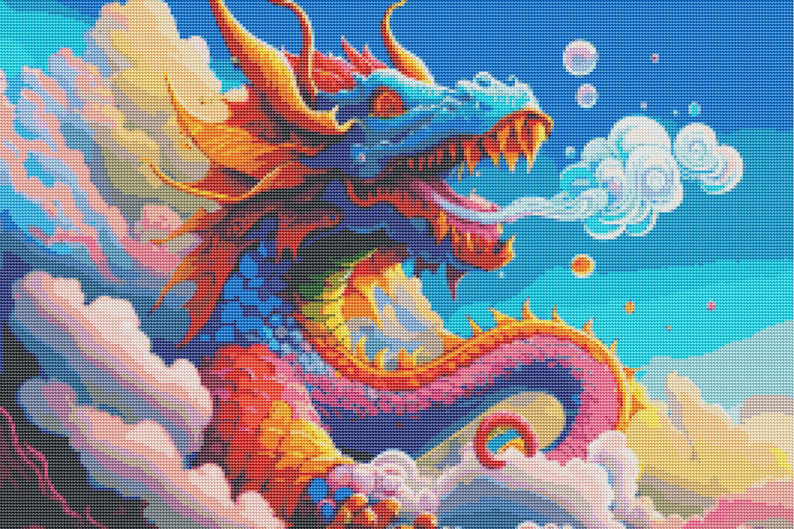 Happy Dragon in Sky Diamond Painting Kit – Heartful Diamonds