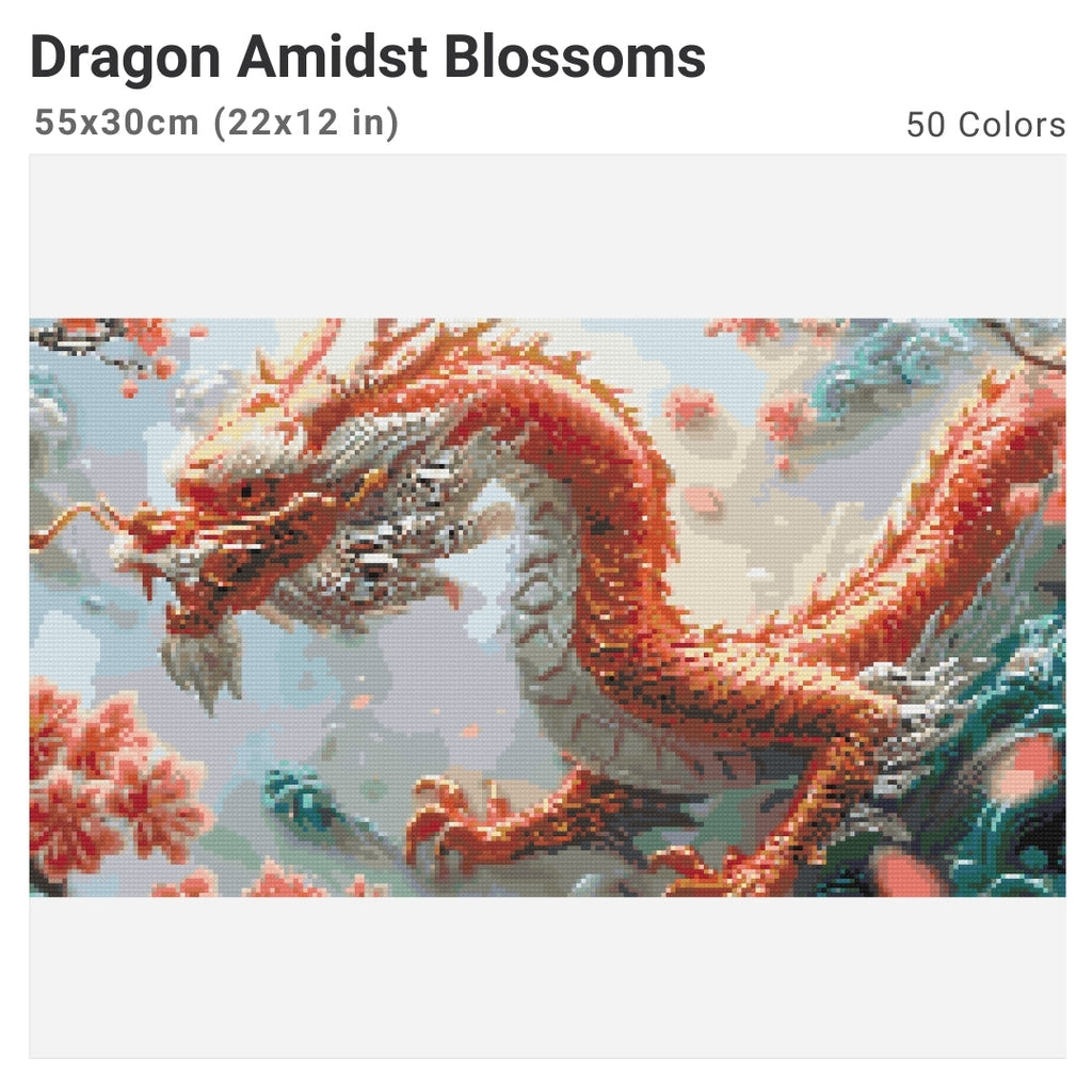 Dragon Amidst Blossoms Diamond Painting Kit-55x30cm (22x12 in)-Heartful Diamonds