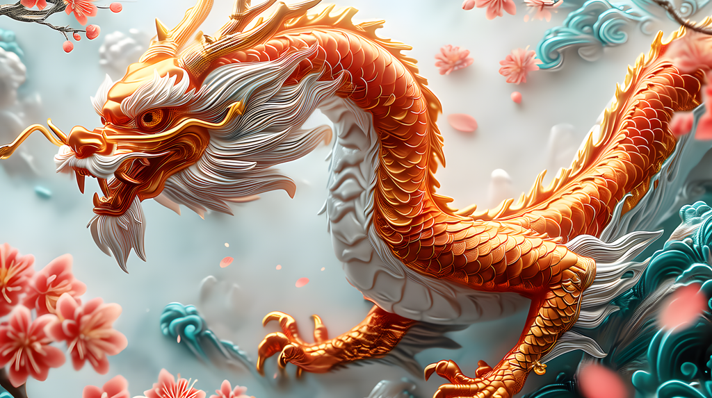 Dragon Amidst Blossoms Diamond Painting Kit-55x30cm (22x12 in)-Heartful Diamonds