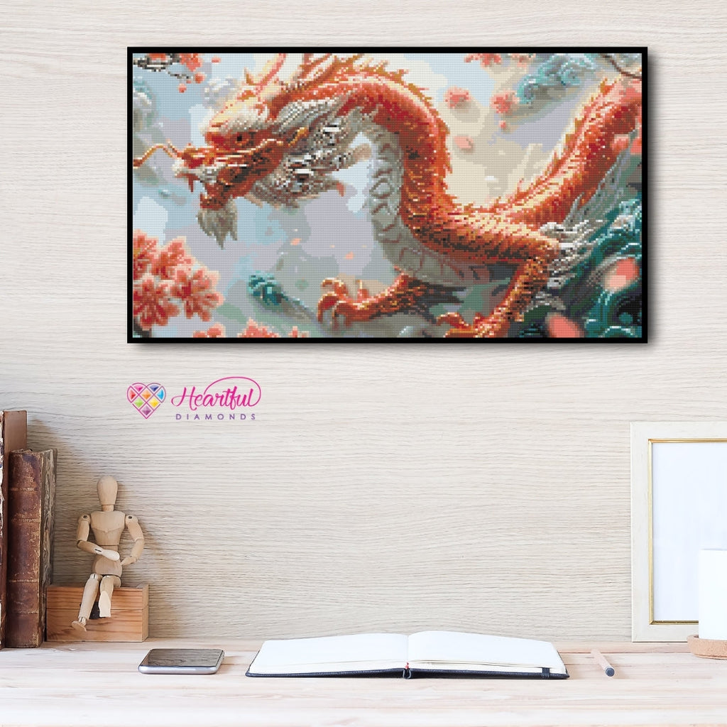 Dragon Amidst Blossoms Diamond Painting Kit-55x30cm (22x12 in)-Heartful Diamonds