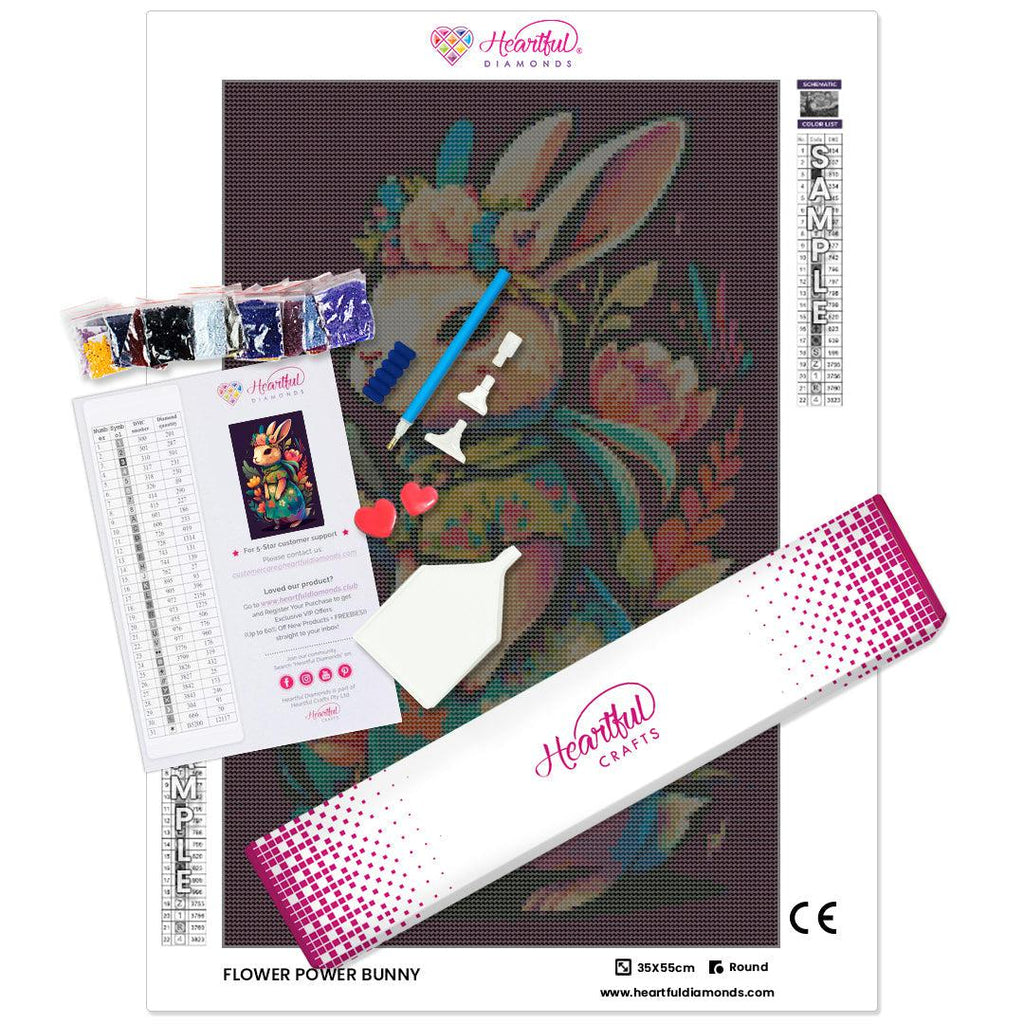 Flower Power Bunny-Diamond Painting Kit-Heartful Diamonds