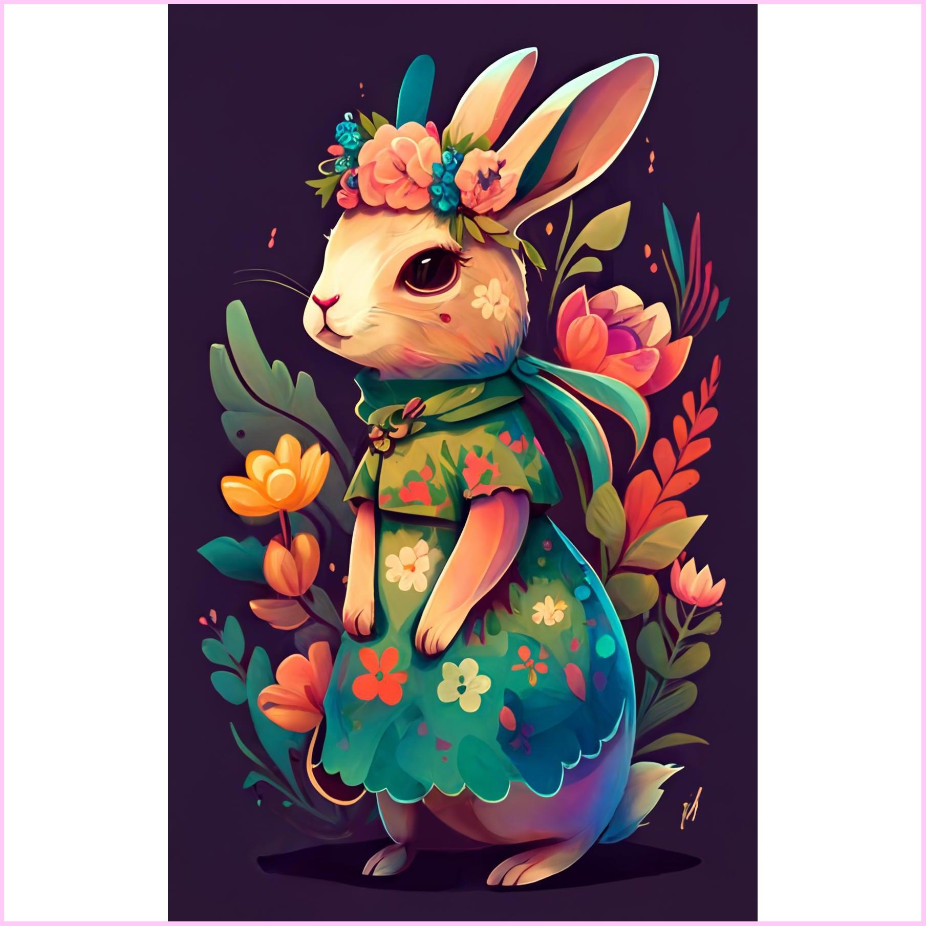 Flower Power Bunny-Diamond Painting Kit-Heartful Diamonds