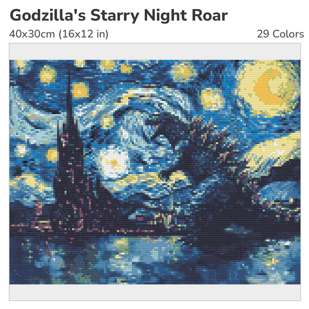 Godzilla's Starry Night Roar Diamond Painting Kit-40x30cm (16x12 in)-Heartful Diamonds