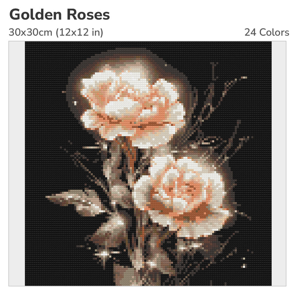 Golden Roses Diamond Painting Kit-30x30cm (12x12 in)-Heartful Diamonds