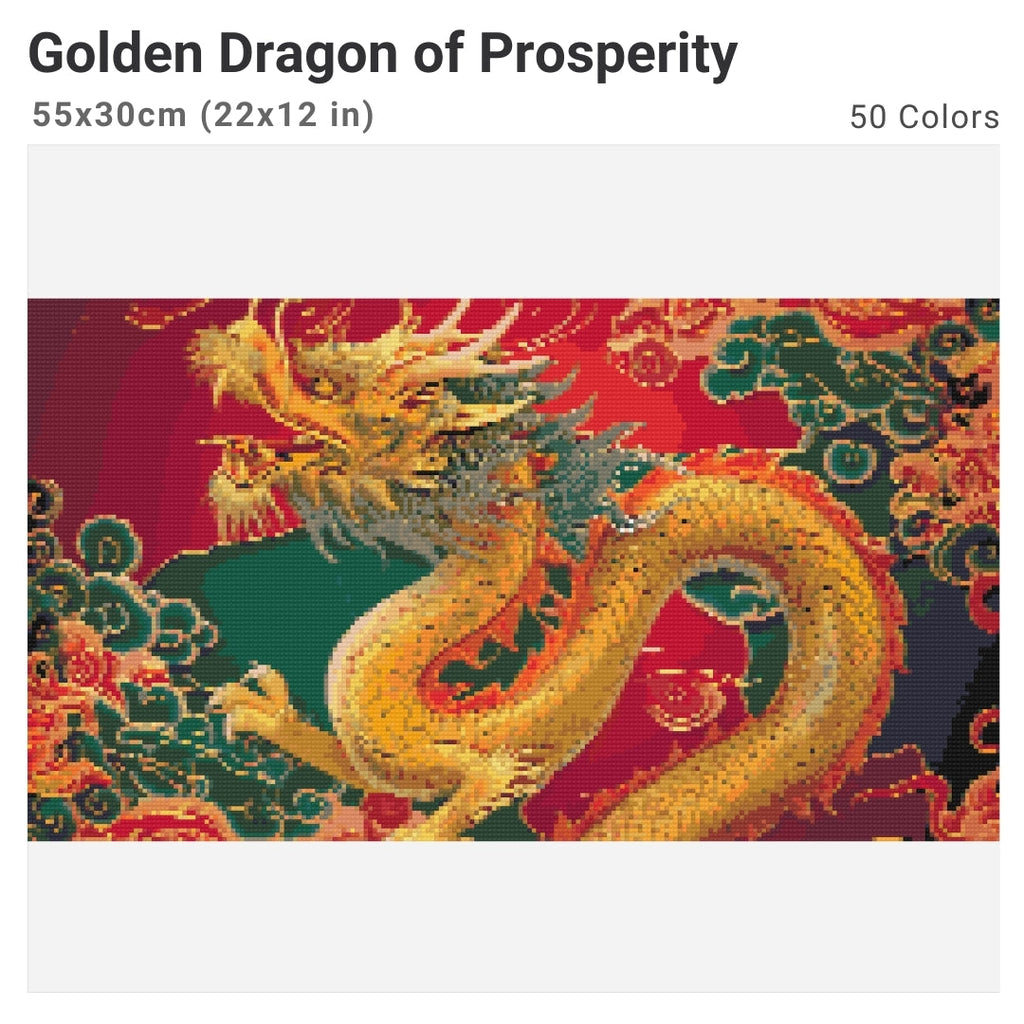Golden Dragon of Prosperity Diamond Painting Kit-55x30cm (22x12 in)-Heartful Diamonds