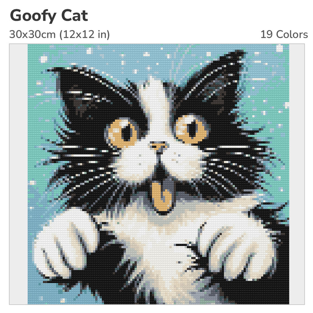 Goofy Cat Diamond Painting Kit-30x30cm (12x12 in)-Heartful Diamonds