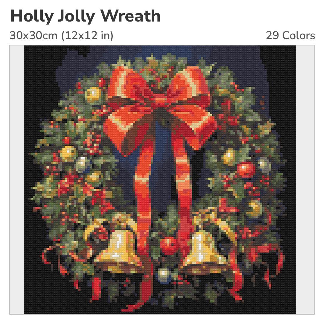 Holly Jolly Wreath Diamond Painting Kit-30x30cm (12x12 in)-Heartful Diamonds