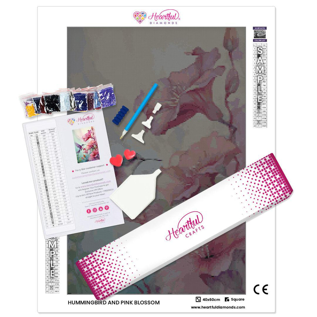 Hummingbird and Pink Blossoms Diamond Painting Kit-Heartful Diamonds