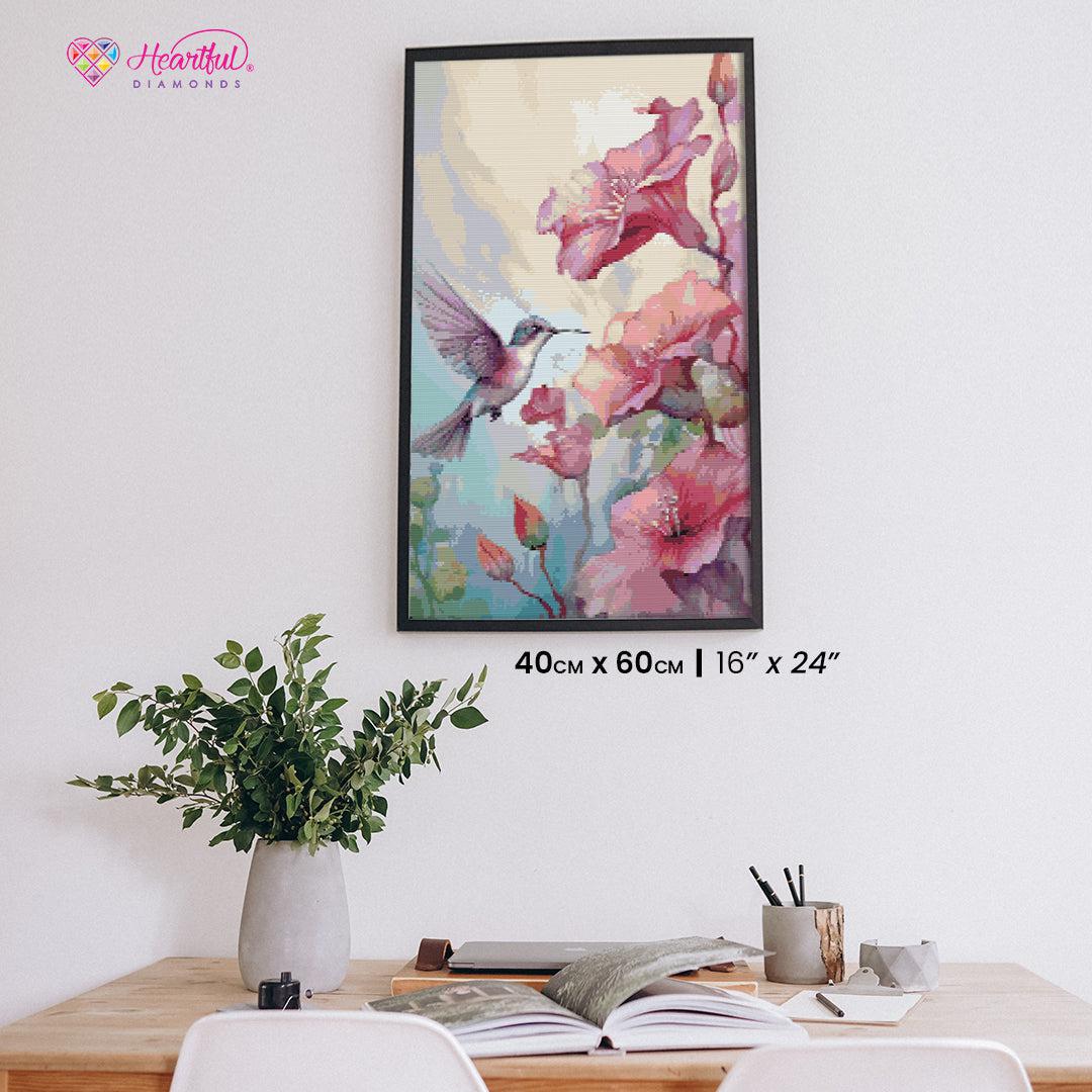 Hummingbird and Pink Blossoms Diamond Painting Kit-Heartful Diamonds