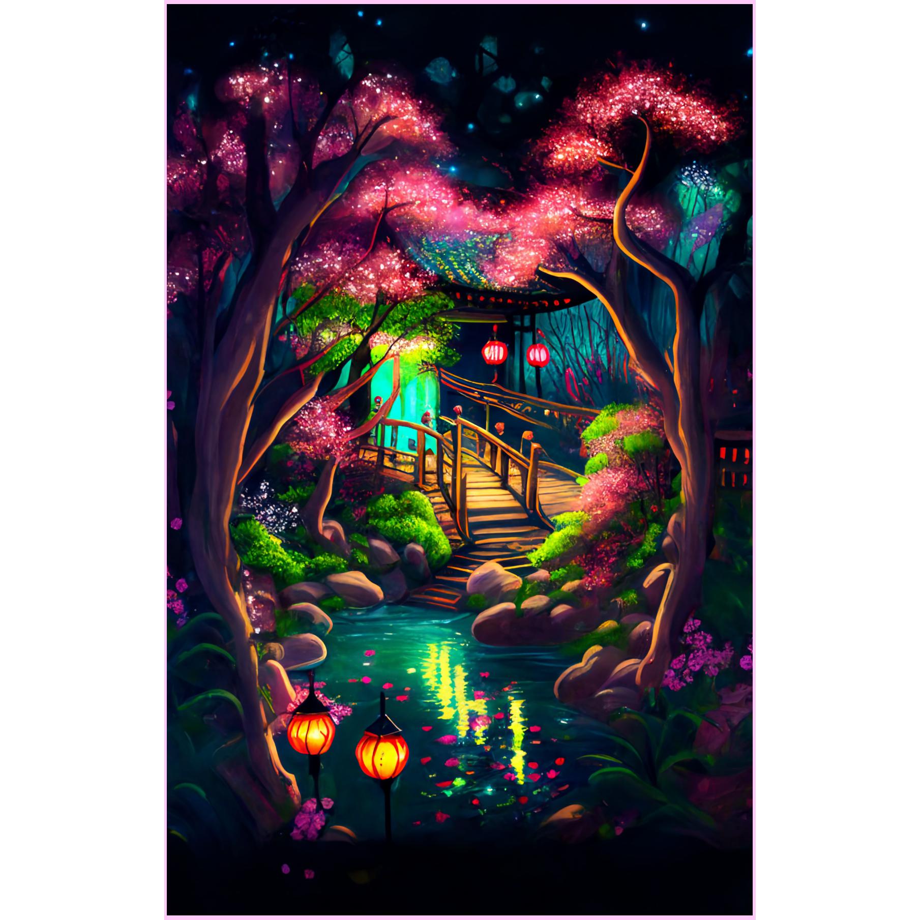 Illuminated Japanese Garden-Diamond Painting Kit-Heartful Diamonds