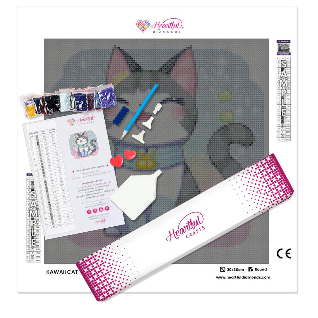 Happy Kawaii Cat-Diamond Painting Kit-Heartful Diamonds