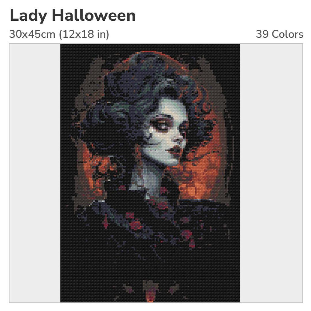 Lady Halloween Diamond Painting Kit-30x45cm (12x18 in)-Heartful Diamonds