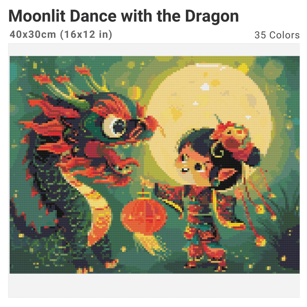 Moonlit Dance with the Dragon Diamond Painting Kit-40x30cm (16x12 in)-Heartful Diamonds