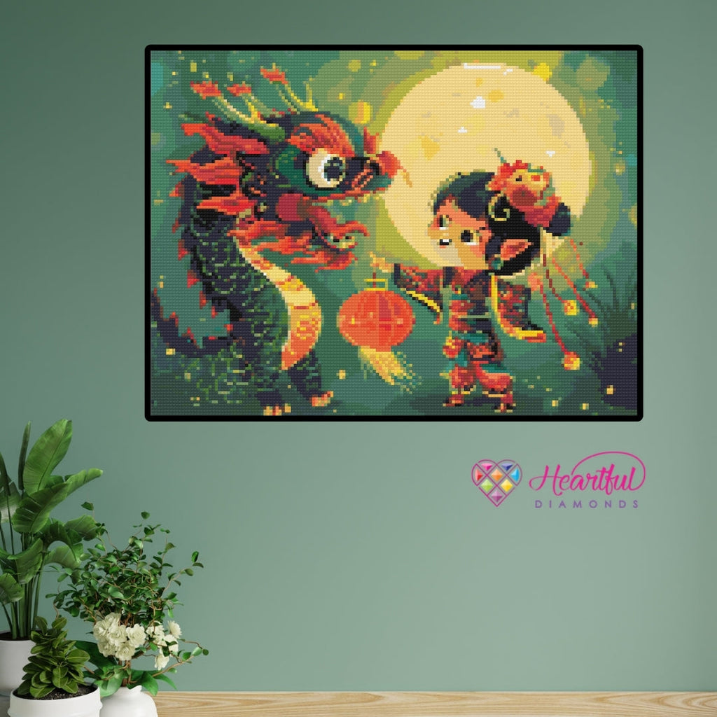 Moonlit Dance with the Dragon Diamond Painting Kit-40x30cm (16x12 in)-Heartful Diamonds