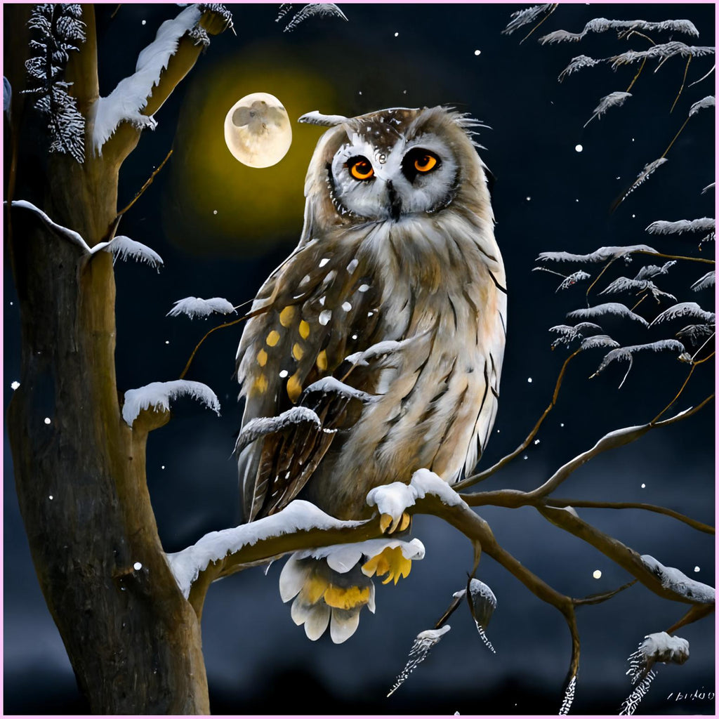 Mystical Owl in Winter Night-Diamond Painting Kit-Heartful Diamonds
