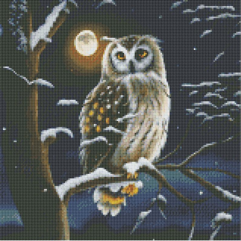 Mystical Owl in Winter Night-Diamond Painting Kit-Heartful Diamonds