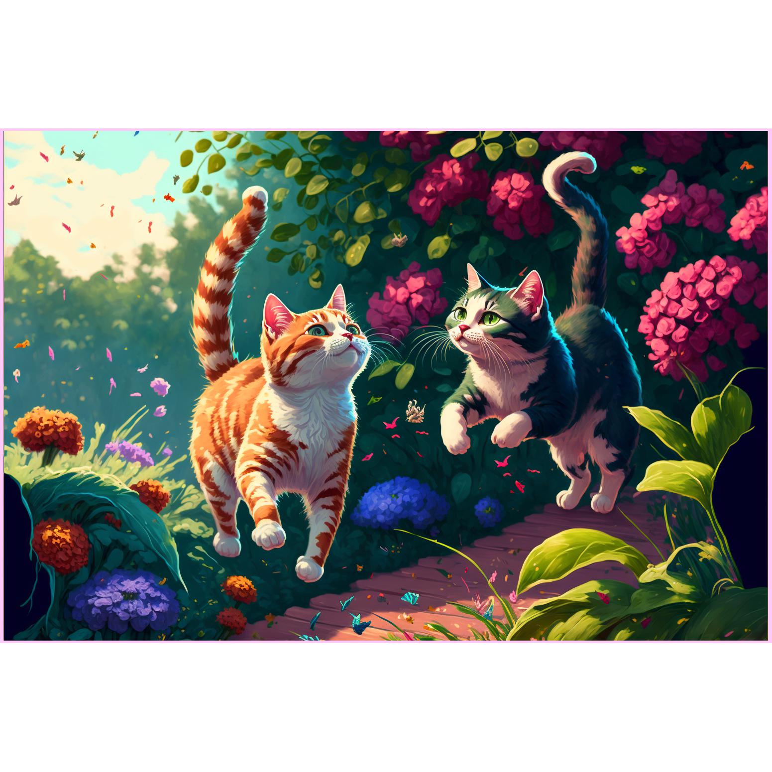 Playful Kittens in the Garden-Diamond Painting Kit-Heartful Diamonds