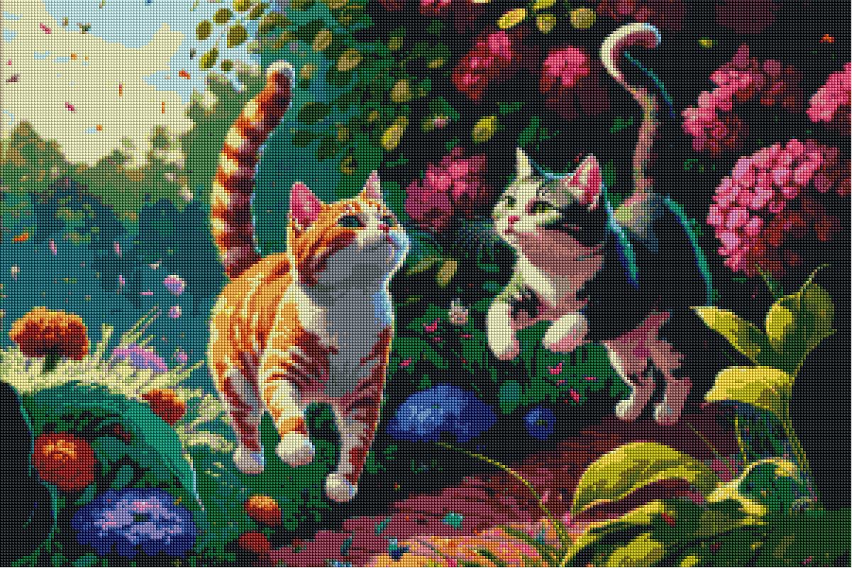 Playful Kittens in the Garden-Diamond Painting Kit-Heartful Diamonds