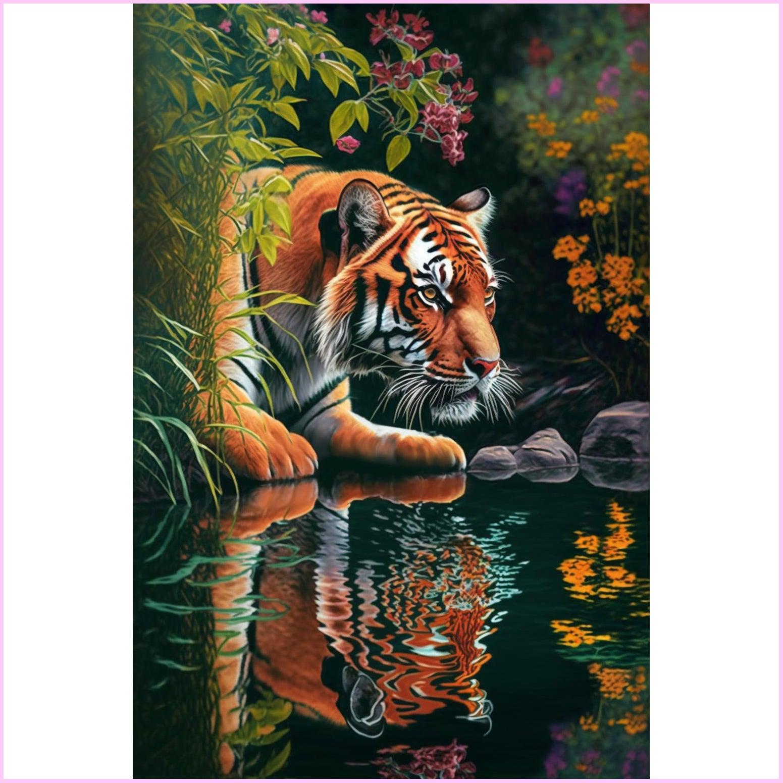 Reflections of the Wild Tiger-Diamond Painting Kit-Heartful Diamonds