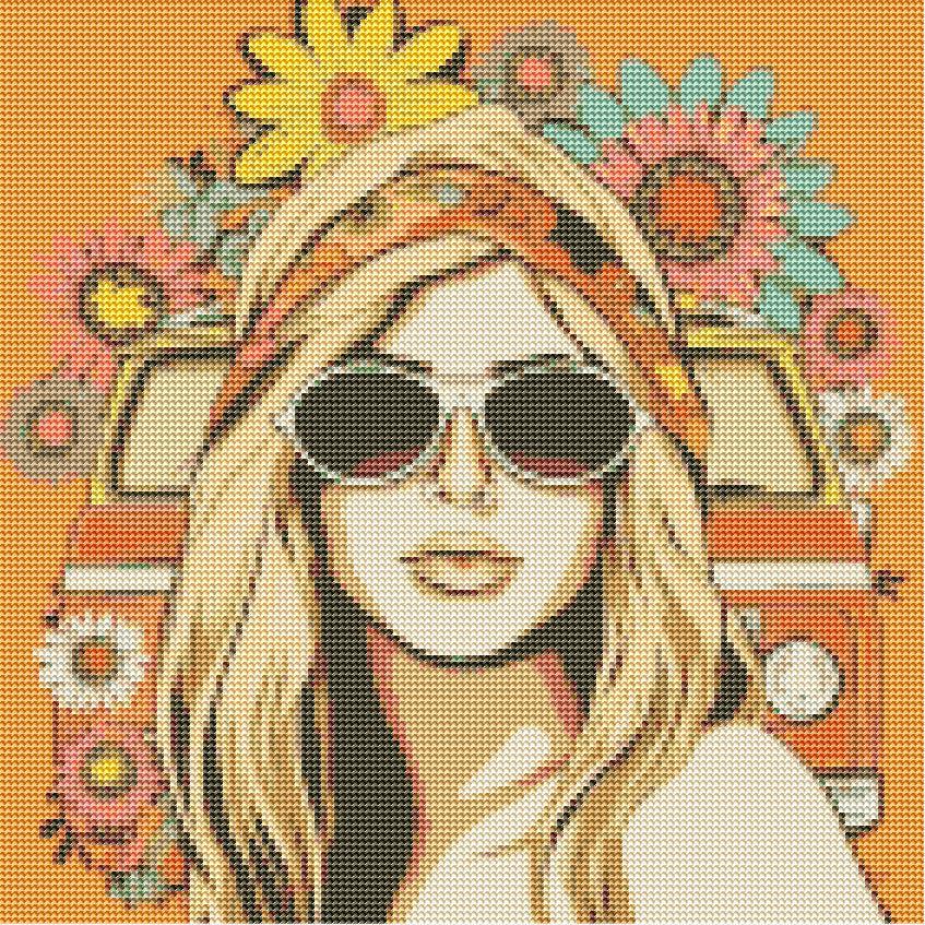 Retro Hippie Woman-Diamond Painting Kit-Heartful Diamonds