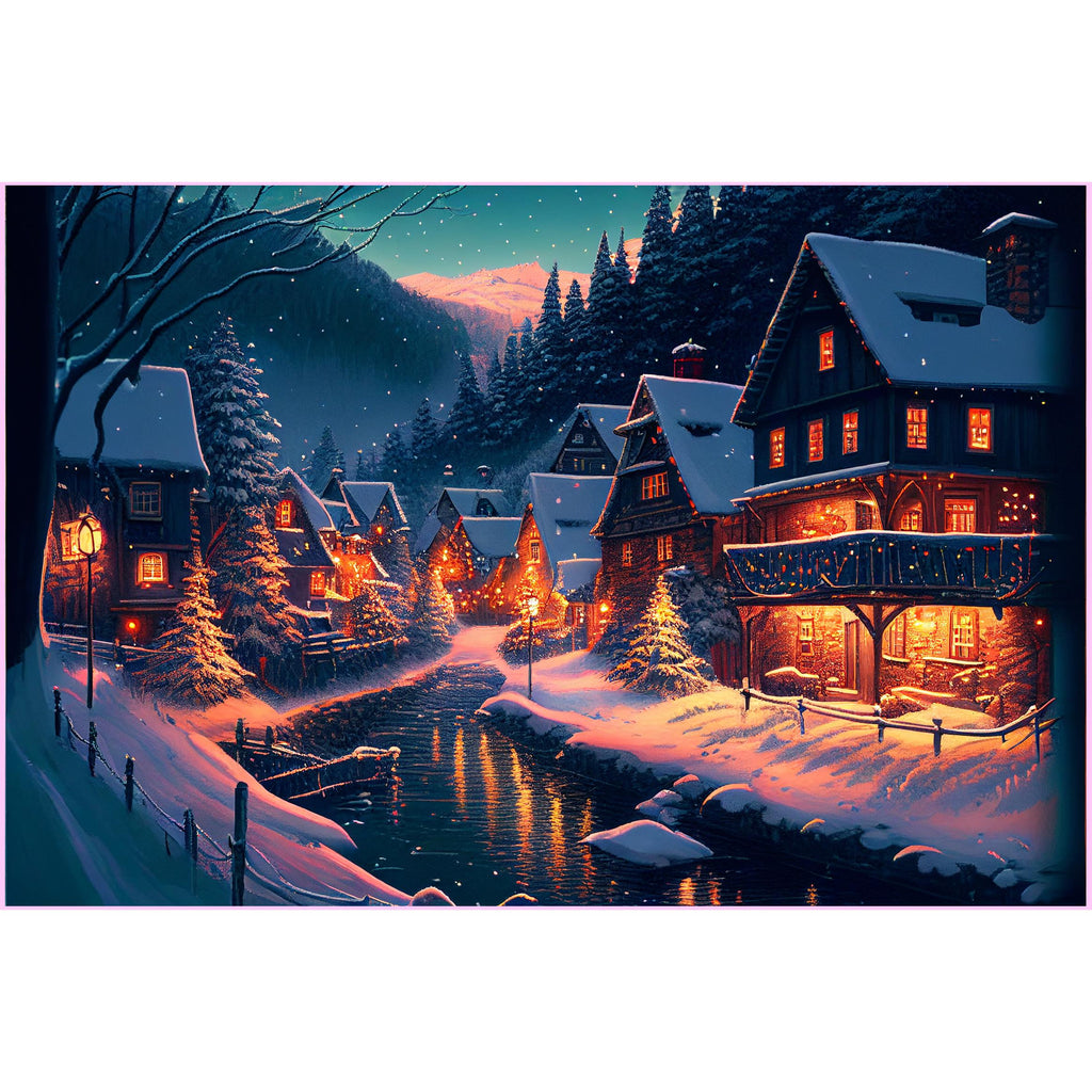 Snowy Mountain Village-Diamond Painting Kit-Heartful Diamonds