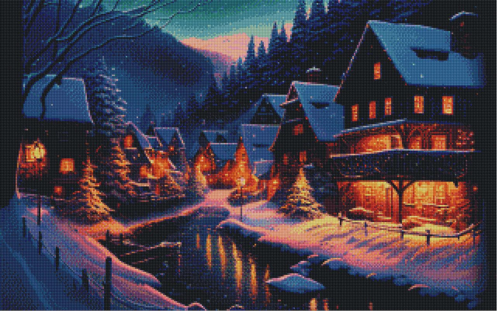 Snowy Mountain Village-Diamond Painting Kit-Heartful Diamonds