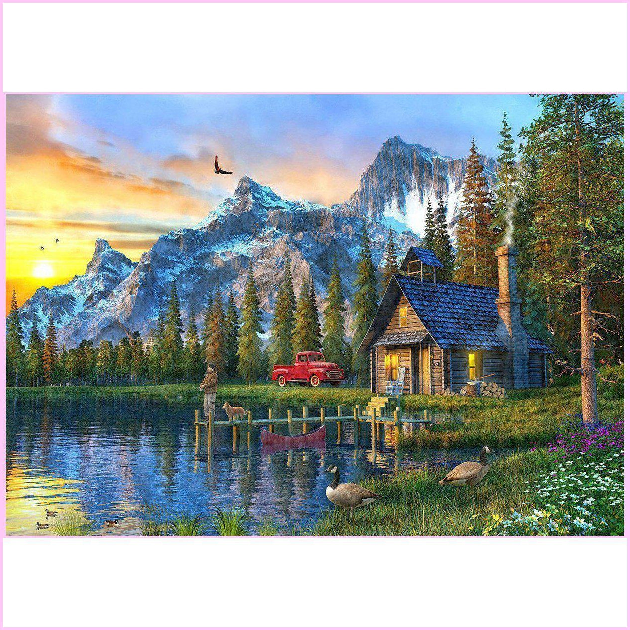 Sunset Log Cabin-Diamond Painting Kit-Heartful Diamonds