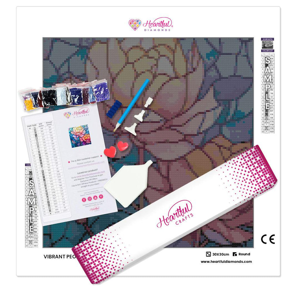 Vibrant Peony Stained Glass-Diamond Painiting Kit-Heartful Diamonds