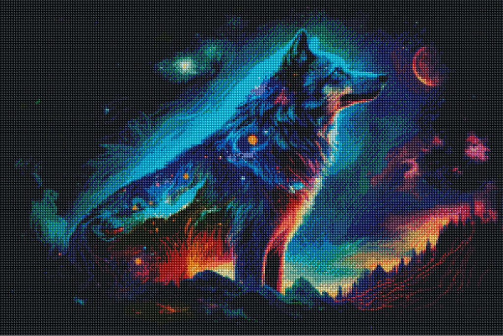 Cosmic Wolf in the Starry Sky-Diamond Painting Kit-Heartful Diamonds