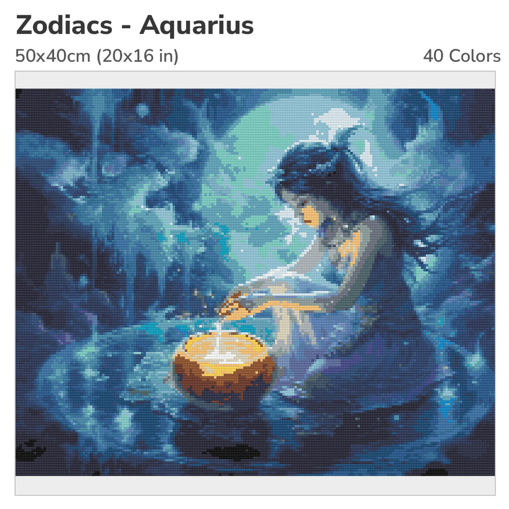 Zodiac - Aquarius Diamond Painting Kit-50x40cm (20x16 in)-Heartful Diamonds