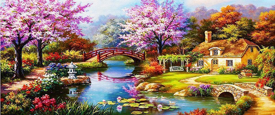 Cherry Blossom Village Hamlet-Diamond Painting Kit-Heartful Diamonds