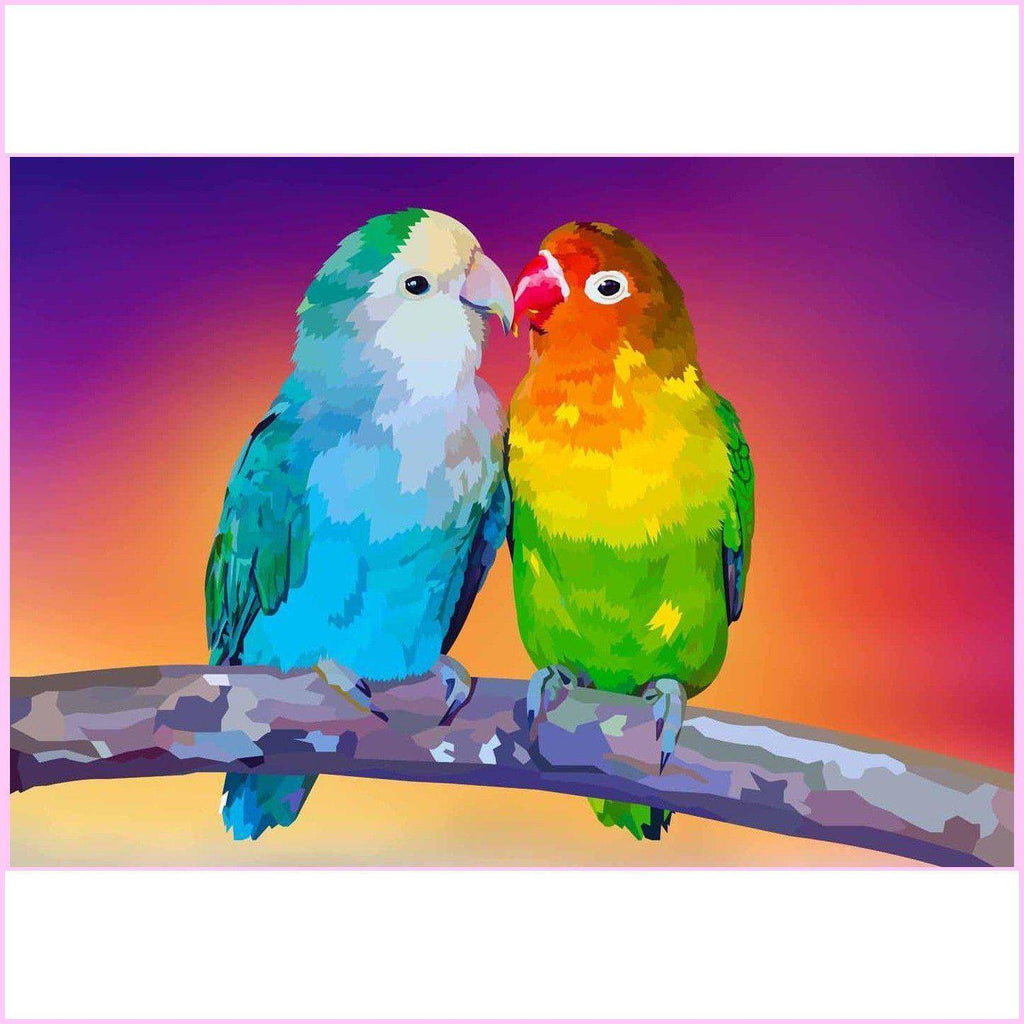Cuddling Colorful Birds-Diamond Painting Kit-Heartful Diamonds