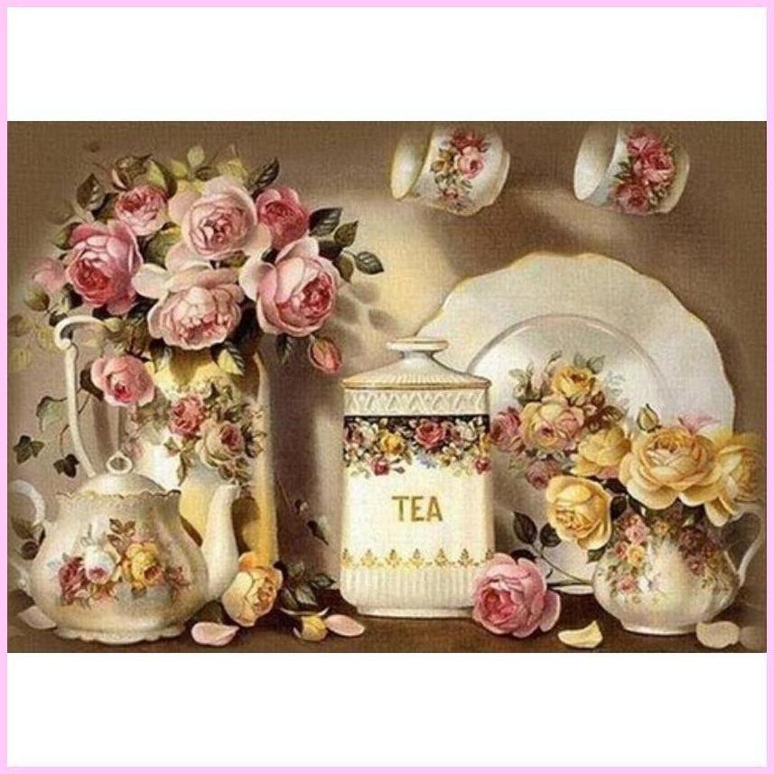 Flower Tea Set-Diamond Painting Kit-Heartful Diamonds