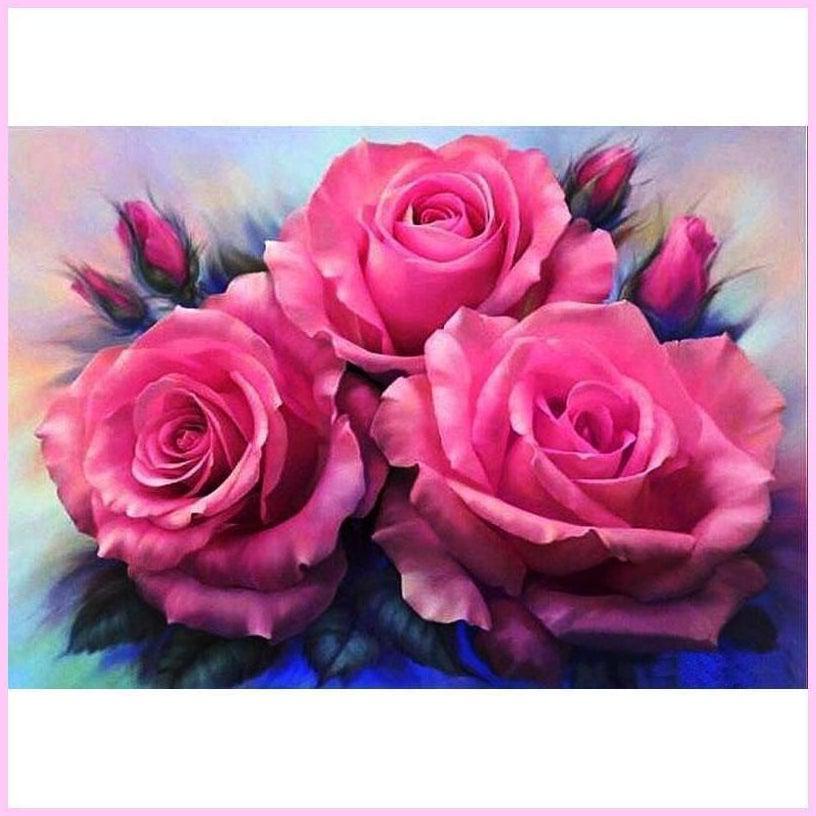 Pink Roses in Full Bloom-Diamond Painting Kit-Heartful Diamonds
