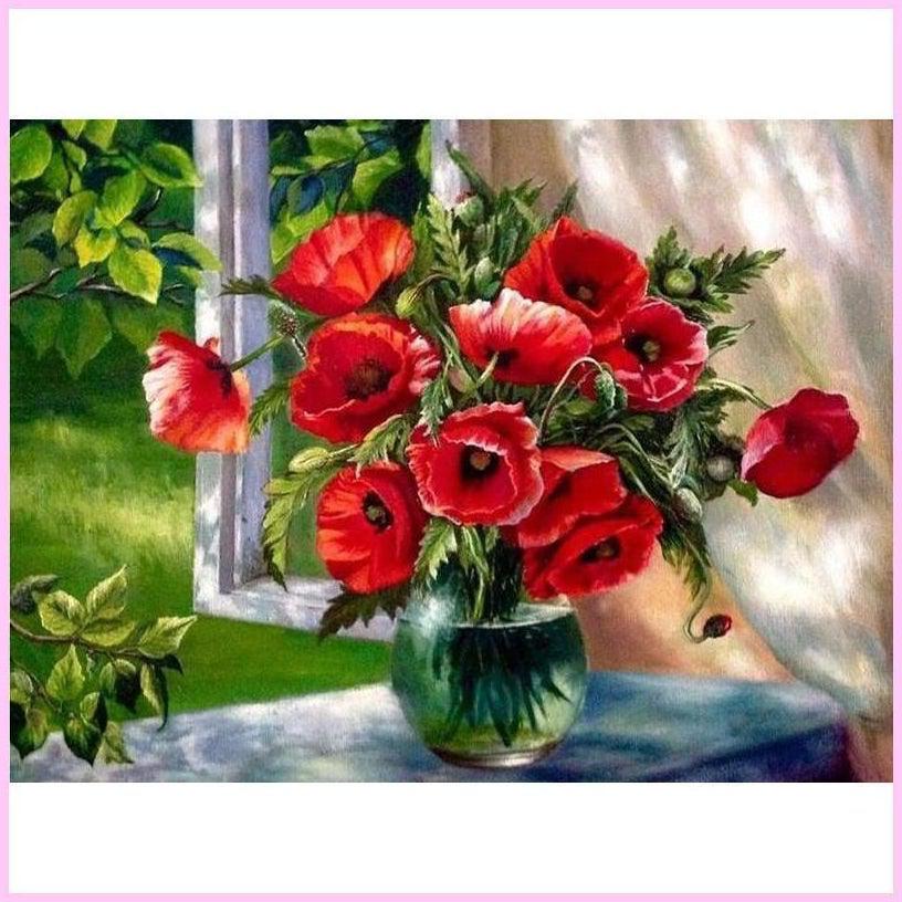 Red Oriental Poppies-Diamond Painting Kit-Heartful Diamonds