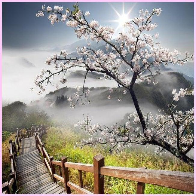 Mountain White Sakura-Diamond Painting Kit-Heartful Diamonds
