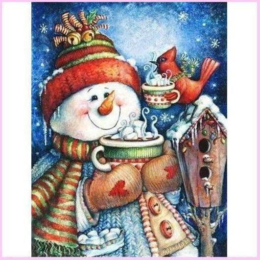 Snowman's Feathered Friend-Diamond Painting Kit-Heartful Diamonds