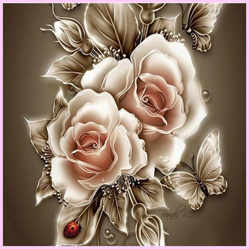 Stylized Gold Roses-Diamond Painting Kit-Heartful Diamonds