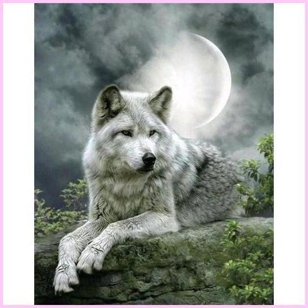 White Wolf in Moonlight-Diamond Painting Kit-Heartful Diamonds